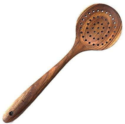 Hinleise Cuchara de madera de teca con mango largo cucharón grande de arroz pala de madera de cocina cuchara cuchara cuchara utensilios de cocina