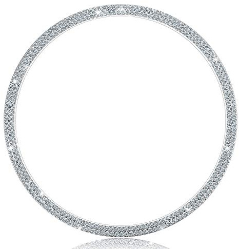 Hicarer Aufkleber für Lenkrad-Logo, Strass, Diamant, kompatibel mit Audi, rund, silberfarben, Aluminium, Legierung und Kristall, Lenkradhülle, Innenzubehör für Auto (5)