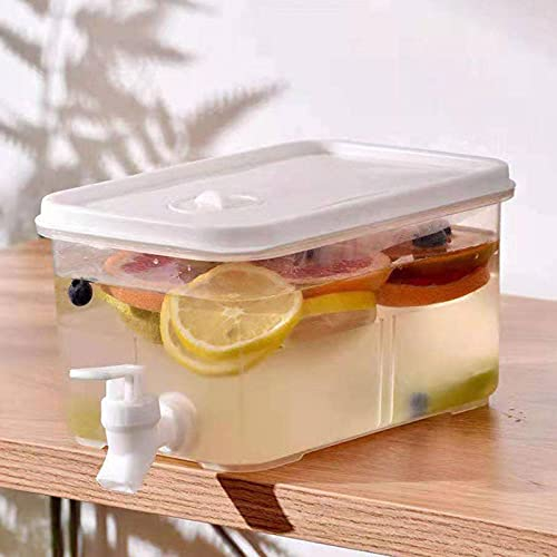 PAKEY 3L Cool Water Pitcher with Tap, Beverage Dispenser Heat Resistant Summer Ice Water Infuser with Airtight Fridge Lid for Fruit Teas Juices Fridge Water Pitcher