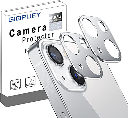 GIOPUEY Camera Lens Protector Compatible with iPhone 13,[2 Pack] iPhone 13 mini Camera Protector,Camera Lens Metal Protectors [Does Not Affect Imaging](Silver)
