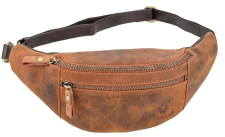 DONBOLSO Bauchtasche Seattle, Vintage Braun | Gürteltasche, Handgefertigt aus Premium Leder, Vintage Look, Große Hüfttasche für Damen und Herren