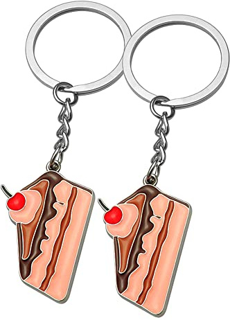 ARFUKA 2pcs Keyring Cake Pendant Keychain Set Metal Key Ring Charm Jewellery Christmas Birthday Gift Keyrings Key Chain Key Ring Holder for Men and Women