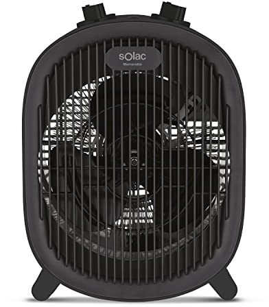 Solac - Elektrischer Heizlüfter mit 2000 W | bis zu 20 m² | 2 Intensitäten | Heizstrahler | Lüfterfunktion | Thermostat | Mini Elektroherd | Heißluft | Schwarz