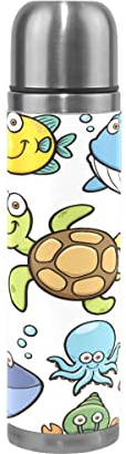 BEUSS Meerestier Süßer Fisch Wasserflasche Wasserkanne Edelstahl Isolierte Isolierflasche Auslaufsicher Leder Verpackung(500 ml)
