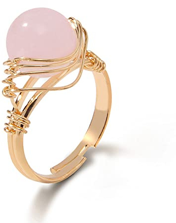 SLEA Anelli Donna, Anelli Regolabili Vintage Rosa Quarzo Pietra Naturale Cristallo Anelli Aperti Mano Artigianale Filo Avvolto Rotondo Equilibrio Reiki Anelli Gioielli Regalo di Nozze per Donna Uomo