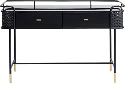 Kare Design Konsole Fence, Schwarz, Wandkonsole, Konsolentisch, Gestell aus Stahl mit Deckplatte aus EGS Sicherheitsglas, 2 Schubläden, 80x120x40 cm (H/B/T)