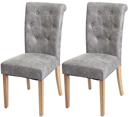Mendler 2er-Set Stuhl Chesterfield II - Stoff/Textil hellgrau, helle Beine | Esszimmerstuhl, Küchenstuhl, Nieten