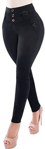 Fiorella Shapewear Butt Lifter Women Jeans High Rise Waist Push Up Black Levanta Cola Pantalones Colombianos 516BB Size 11 USA / 16 COL