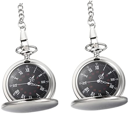 Mikikit 2 Stück Klassische Legierung Halskette Zart Zum Aufhängen Silber Mit Anhänger Herren Taschenuhr – Zweiseitiges Geburtstagsgeschenk Väter Glatte Damenkette Retro Damen Vintage Tag