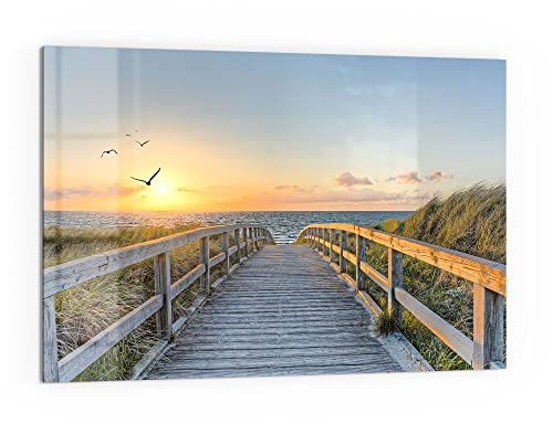 DEQORI Küchenrückwand Glas | Motiv Dünenweg zum Meer | 60x40 cm | Bad- oder Herd-Rückwand | Herdblende Spritzschutz für Küche & Badezimmer | moderne Deko für Fliesenspiegel