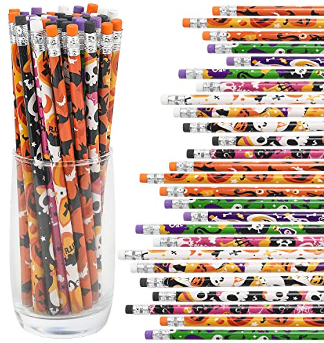 VEYLIN Halloween Pencils, 36 Halloween Wooden HB Pencils with Eraser, Assorted Stationery Pencil for Halloween Party and Home