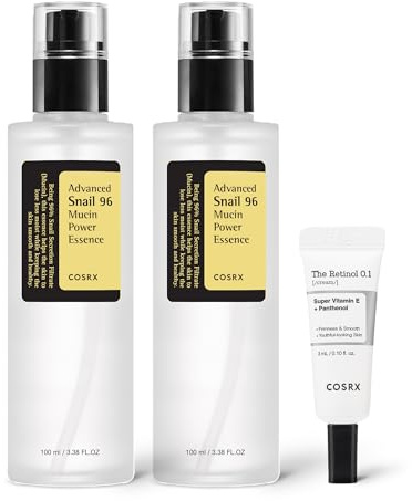 COSRX Snail 96% Mucin Power Essence 2ea & Retinol 0.1% Cream Mini Sample 1ea, Glass Skin Starter Set, Amazon Exclusive, Daily Hydrating & Firming Korean Skin Care Kit, Gift Set, Mothers Day Gifts