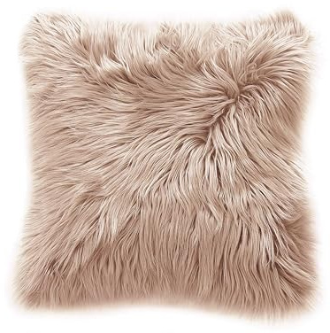 Teppich Wölkchen Lammfell Kunst-Fell Zierkissen mit Füllung | Hochflor Deko Schaffell Sitzkissen | Als Flauschige Stuhlauflage für Schlafzimmer, Wohnzimmer oder Kinderzimmer | Beige - 43x43cm Kissen