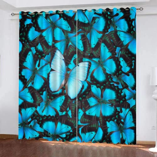 HABEAT 3D Schmetterling Gardinen Abdunkelnde Blauer Schmetterling Kindervorhänge Vorhang mit ösen 2er Set Vorhänge Blickdicht Verdunkelungs für Kinderzimmer Schlafzimmer Wohnzimmer B 140 X H 160 cm