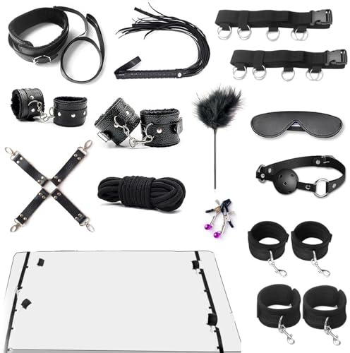 BDSMYOU 11er BDSM Bondage Set,Handschellen Sex Bett Fesseln Sex Set,Handschellen Augenmaske Peitsche Nippelklemmen Halsband Frauen Sex Knebel,BDSMs Spielzeug Sexspielzeug für Paare Extrem Sex