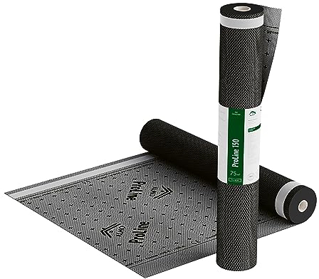 ALMO Unterspannbahn Dach 150g/m² | 75m² (1,5 x 50m) diffusionsoffen & UV-beständig | Wasserabweisende Dachfolie mit 2 Selbstklebestreifen | Fassadenbahn & Unterdeckbahn für Dachabdichtung