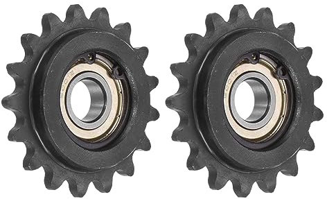 sourcing map Piñón tensor de cadena #35, diámetro de 12 mm, paso de 3/8 pulgadas, tensor de piñón de 17 dientes, piñón de cadena de 35 rodillos de acero al carbono C45 con rodamiento para cadena ISO