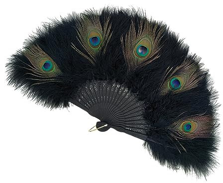 Warmhm Schwarzer Pfauenfeder Faltfächer Handfächer Aus Pfauenfedern Faltbarer Handheld Vintage Fächer Für Hochzeitsdeko Bühnenauftritte Leicht Tragbar Mit 25 Rippen 53x30cm