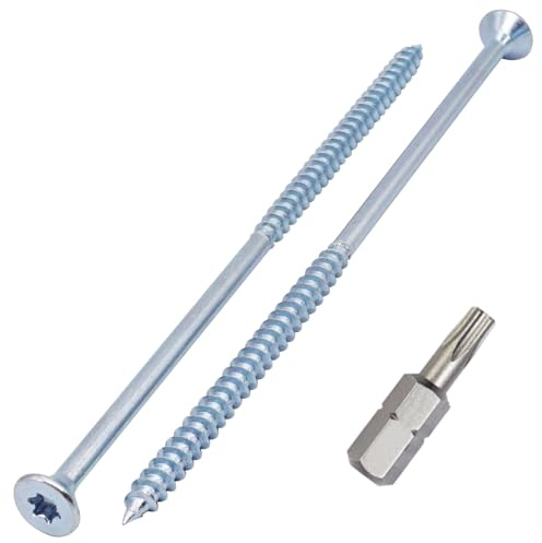 SKIR'CO (60 uds) Tornillos para madera de acero galvanizado 6,0 x 150 mm, Torx de cabeza avellanada, tornillos para aglomerado, parcialmente roscados