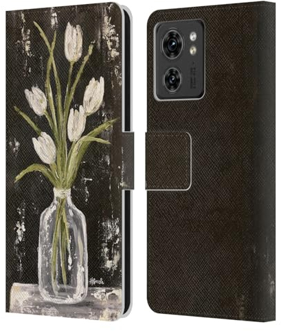 Head Case Designs Officially Licensed Haley Bush White Tulips In Glass Jar Floral Painting Leather Book Wallet Case Cover Compatible With Motorola Moto Edge 40