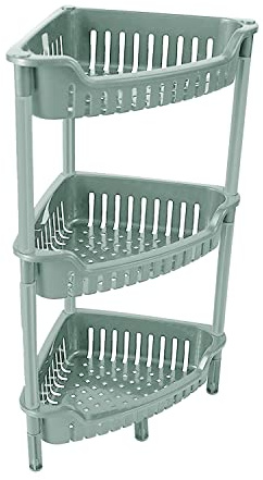 TENLITE 3 Tier Corner Storage Trolley Multipurpose Shelf Utility Kitchen Cart Storage Rack Vegetable Rack Fruit Basket Corner Shelf For Kitchen, Office, Bathroom, Bedroom - (SILVER SAGE)