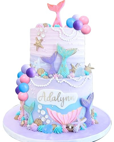 LaVenty Meerjungfrau Kuchen Dekoration Lila Ball Kuchen Dekoration Meerjungfrau Unterwasser Ozean Geburtstag Dekoration (Rosa Lila 1)