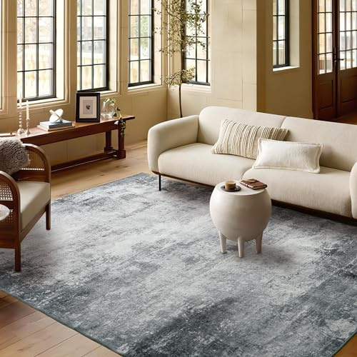PONY DANCE Kurzflor Waschbarer Teppich Wohnzimmer Modern 200x300 cm | Dünner, aber Weicher und Flauschiger, Waschbar in Waschmaschine, für Schlafzimmer Kinderzimmer Büro, Graue Intuition