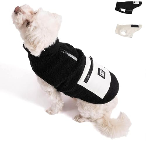 PAW WOW MIKA Hundejacke | Hundemantel Teddy-Fleece | Hunde-Weste mit Bauchschutz für kühle Temperaturen (Schwarz, L)