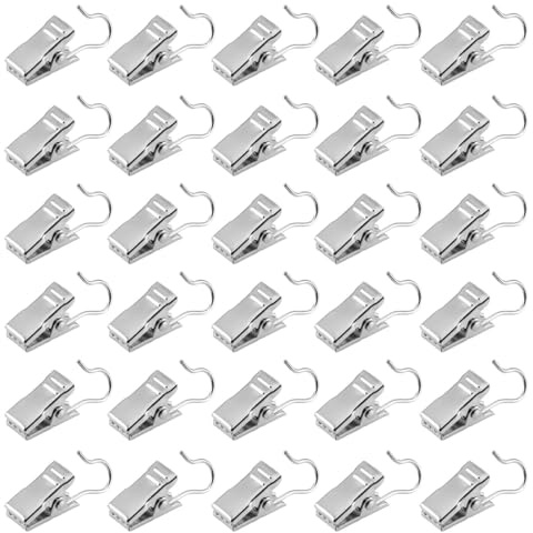 Mokife 30 Stück Vorhang Haken Clips, Kleine Metall Gardinen Klammern Utility Metallklammer für Duschvorhänge, Party Lichter, Outdoor-Draht, Fotos, Heimdekoration, Kunsthandwerk Display, Silber