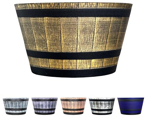 SG Traders Large Half Barrel Cask Planter, Flower Pots Outdoor Garden Planters, Indoor Plant Pot with Drainage Holes, Plastic, Gold with Black Straps, 52 x 31cm
