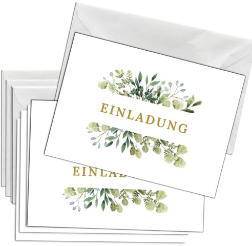 Briefzauber 12x Einladungskarten mit 12x Umschlägen | Einladung für verschiedene Anlässe - Ruhestand, Hausparty, Einschulung, etc. | Din A6 Set mit Einfüllhilfen | (Einladung (Generisch) - Blumig)