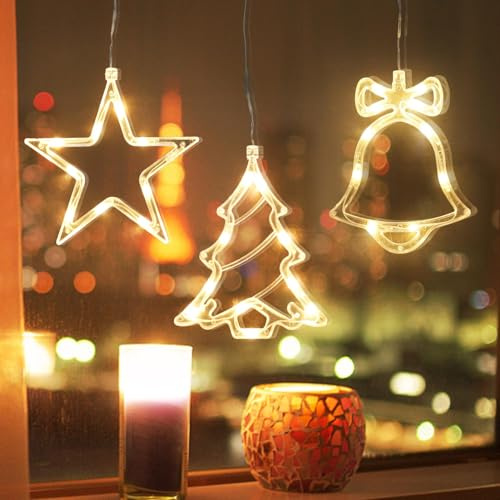SULOLI LED Sterne Weihnachtsbeleuchtung,Weihnachtsdeko mit Saugnäpfe,LED Fenstervorhang für Weihnachten Party Innen Außen Schlafzimmer Deko