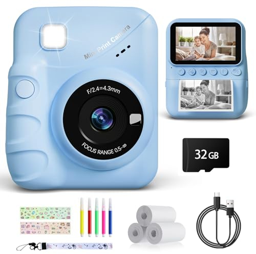 TIATUA Sofortbildkamera Kinder, 48MP 3.0 Zoll Bildschirm Kinderkamera Sofortbildkamera mit 32G Karte,Druckpapier, 1080P Kamera Kinder Sofortdruck, Geschenk für Kinder 3-12 Jahren