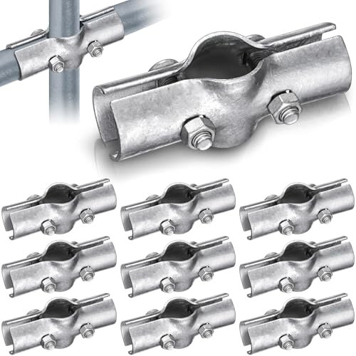 MorningRo 10 Pack 1-3/8 Line Rail Clamp for Chain Link Fence, Chain Link Fence Parts, 3 Way Cross Pipe Clamps Cross Grid Pipe Connector Clamps with Bolt Parts