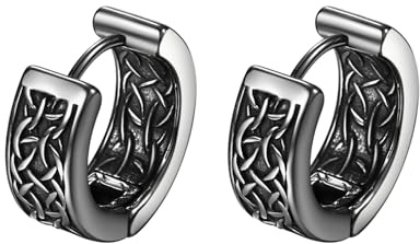 JewelryWe Wikinger Ohrringe Herren Axt Edelstahl Creolen Ohrstecker Mjölnir Ohrhänger mit Vintage Keltischen Knoten Wolf Amulett Wikinger Axt Anhänger Hängende Ohrringe für Mann Freund Silber