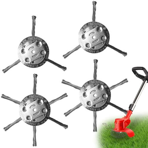 4 Stück Unkrautbürste für Freischneider, Unkrautbürste Wildkrautbürste, Stahldraht Rasentrimmer Kopf 5mm Bohrung, Unkrautbürste für Akku Rasentrimmer, Freischneider Zubehör (6 Kopf + 3Kopf)