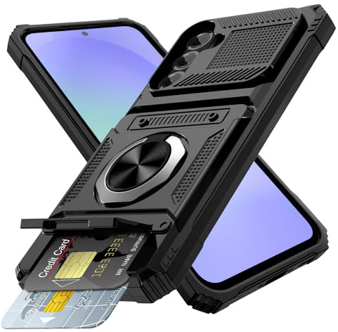 Coolden for Samsung A36 5G Case for Samsung Galaxy A36 5G Phone Case with Card Holder [Max 2 Cards] Ring Kickstand Shockproof Cases Rugged Military Grade Heavy Duty Protective Wallet Cover (Black)