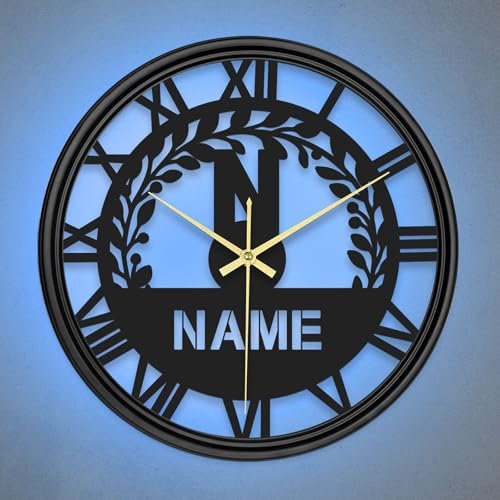 Orologio da Parete in Ferro Battuto Silenzioso - Orologio Metallico Personalizzato con Nome e LED Multicolore, Idea Regalo per Casa/Ufficio (Compleanno, Matrimonio)