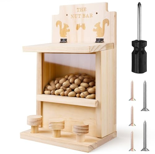 Eichhörnchen Futterhaus mit Dach, Wetterfest Holz Futterstation, Eichhörnchen Kobel zum Stellen, Eichhörnchenhaus Futterstationen für Eichhörnchens inkl. Belüftungslöchern
