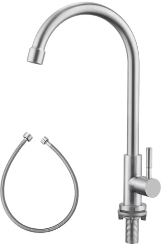 LOVHAUS Robinet d'eau froide, robinet de cuisine avec mitigeur monocommande, rotation à 360 °, robinet haute pression, robinet de cuisine, robinet de cuisine en acier inoxydable, mode colonne d'eau