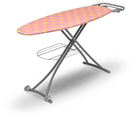 Swan x Lynsey TV's Queen of Clean Large Ironing Board with Adjustable Height, Smooth Glide Cover with Heat Reflective Technology, 137x46cm, Steam Generator Board, Pink & Grey, SWLC9003QOCN