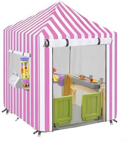 Niceminiwall Maisons de jeu d'extérieur pour maison de jeu | Revêtement argent 210D | Imperméable, coupe-vent, résistant aux UV et à la poussière | Maisons de jeu pour enfants pour jardin (rose)