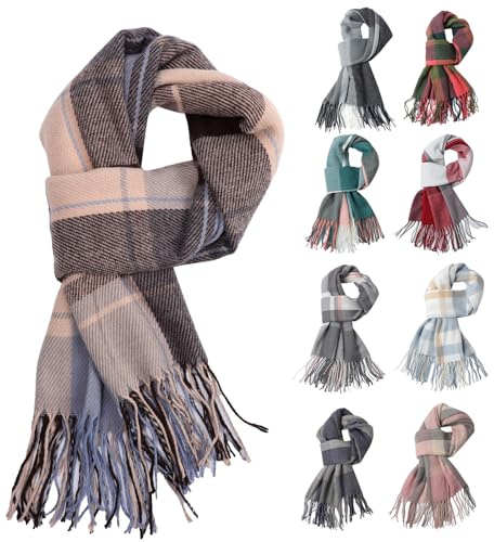 Fjquamitix Women Tartan Cashmere Scrarf, Ladies Scarves Wraps Winter Long Soft Warm Tassel Shawls Stole Gifts for Women
