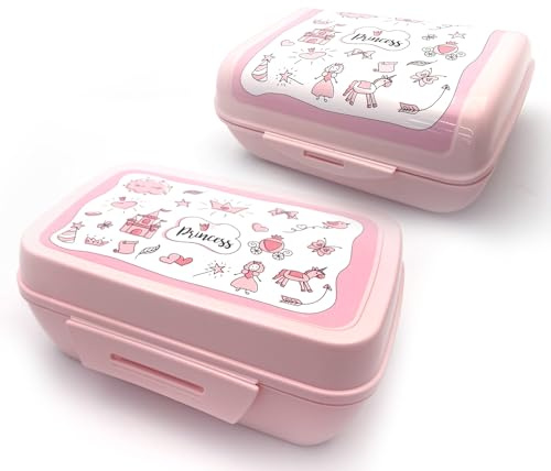 Fackelmann Set 2 Lunch Box Contenitori Alimentari per Bambine con Chiusura a Clip | Portapranzo in Plastica BPA-Free con Design a Tema Principesse | Lavabile in Lavastoviglie e Sicuro per gli Alimenti