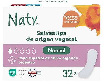 Naty Salvaslip Normal | 100% cotone biologico certificato a contatto con la pelle | Delicato sulla pelle | Senza profumo, 0% plastica convenzionale | Confortevole & traspirante | 32 pezzi