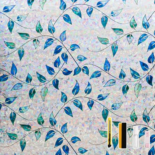 Finnez Window Privacy Film, Stained Glass Rainbow, Foliage, 17.5 x 78.7