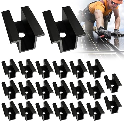 20 Pezzi Morsetto Centrale,Kit Di supporto Per Modulo Solare,Morsetti Centrali Per Pannelli Solari,Accessori Per Guida Di Montaggio PV Per 25-45MM Pannelli Solari Fotovoltaic,Nero