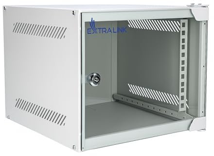 Extralink Armario Rack 10 Pulgadas 4U Mini Rack de Pared 280x310 mm Gris | Tu red doméstica ordenada en la pared: mini rack compacto con puerta de cristal y cerradura, laterales desmontables