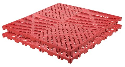 Hemobllo Lot de 2 Dalles de Sol en Plastique Rouge Emboîtables pour Garage – Caillebotis de Drainage Antidérapant Modulable 4S Tapis de Sol Résistant pour Station de Lavage Auto Système