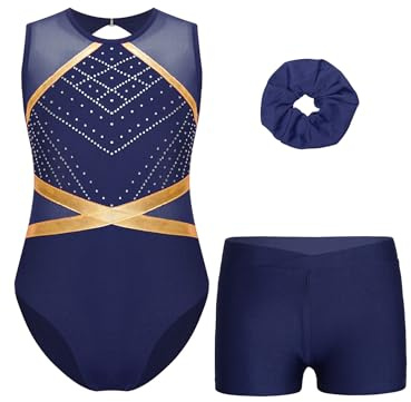 Sinleey Mädchen 3 Teiliges Gymnastikset Ärmellos Gymnastikanzug mit Shorts und Haarband Ballett Tanz Leotard Gymnastik Outfit für 5-16 Jahre